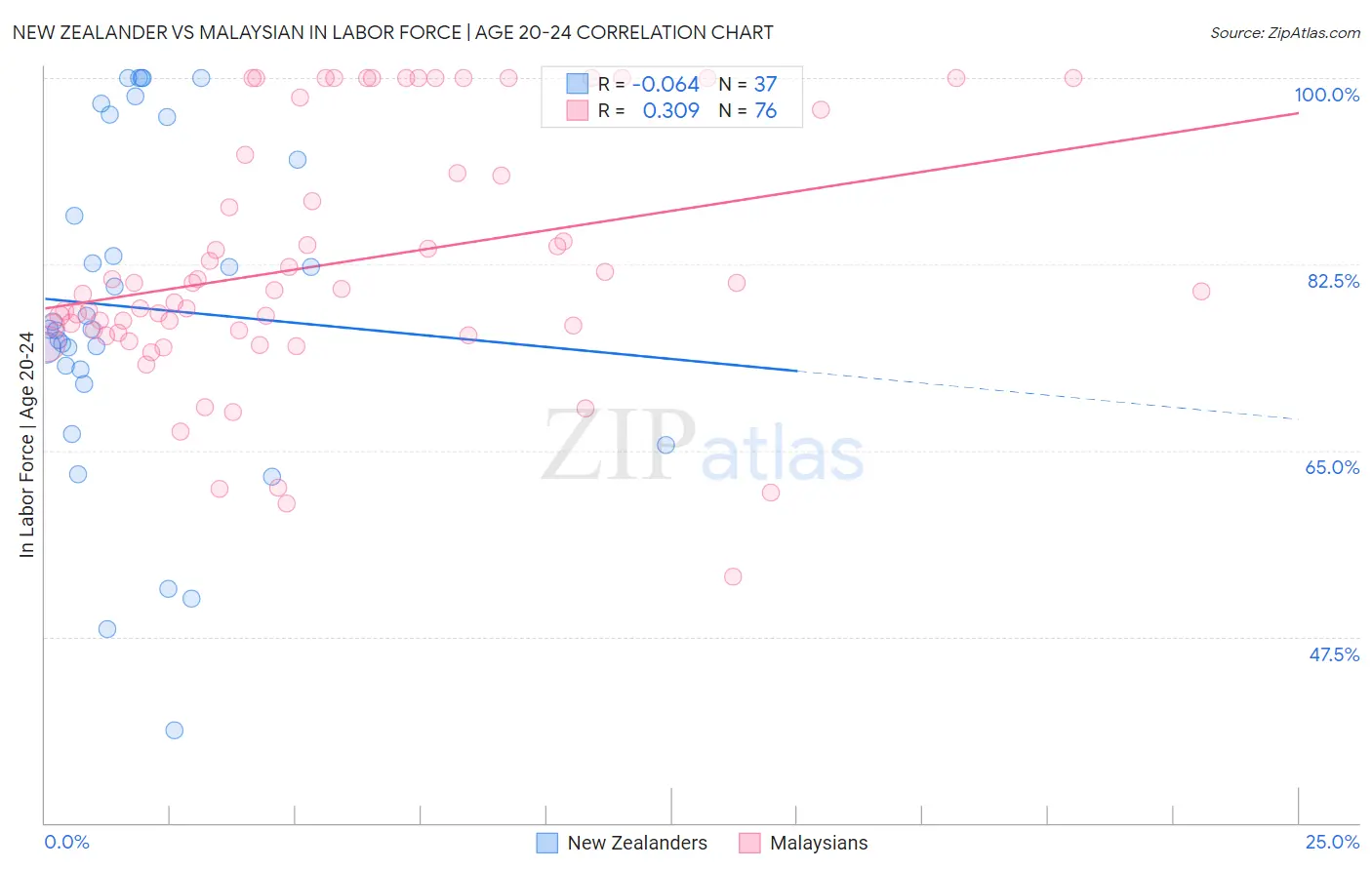 New Zealander vs Malaysian In Labor Force | Age 20-24