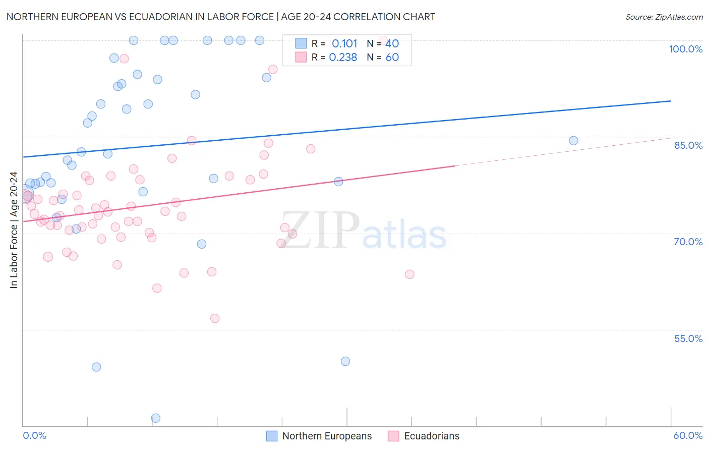 Northern European vs Ecuadorian In Labor Force | Age 20-24