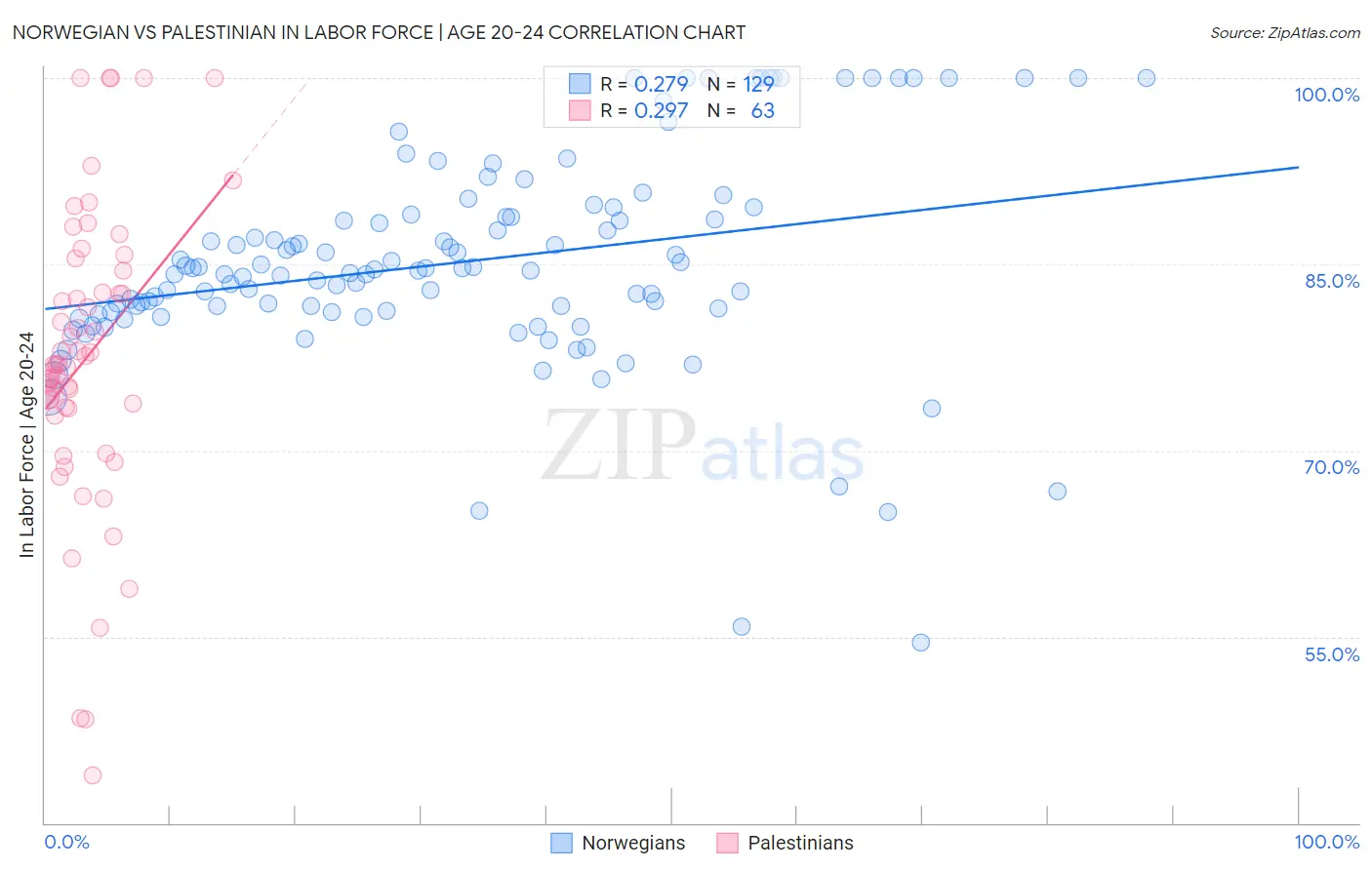 Norwegian vs Palestinian In Labor Force | Age 20-24
