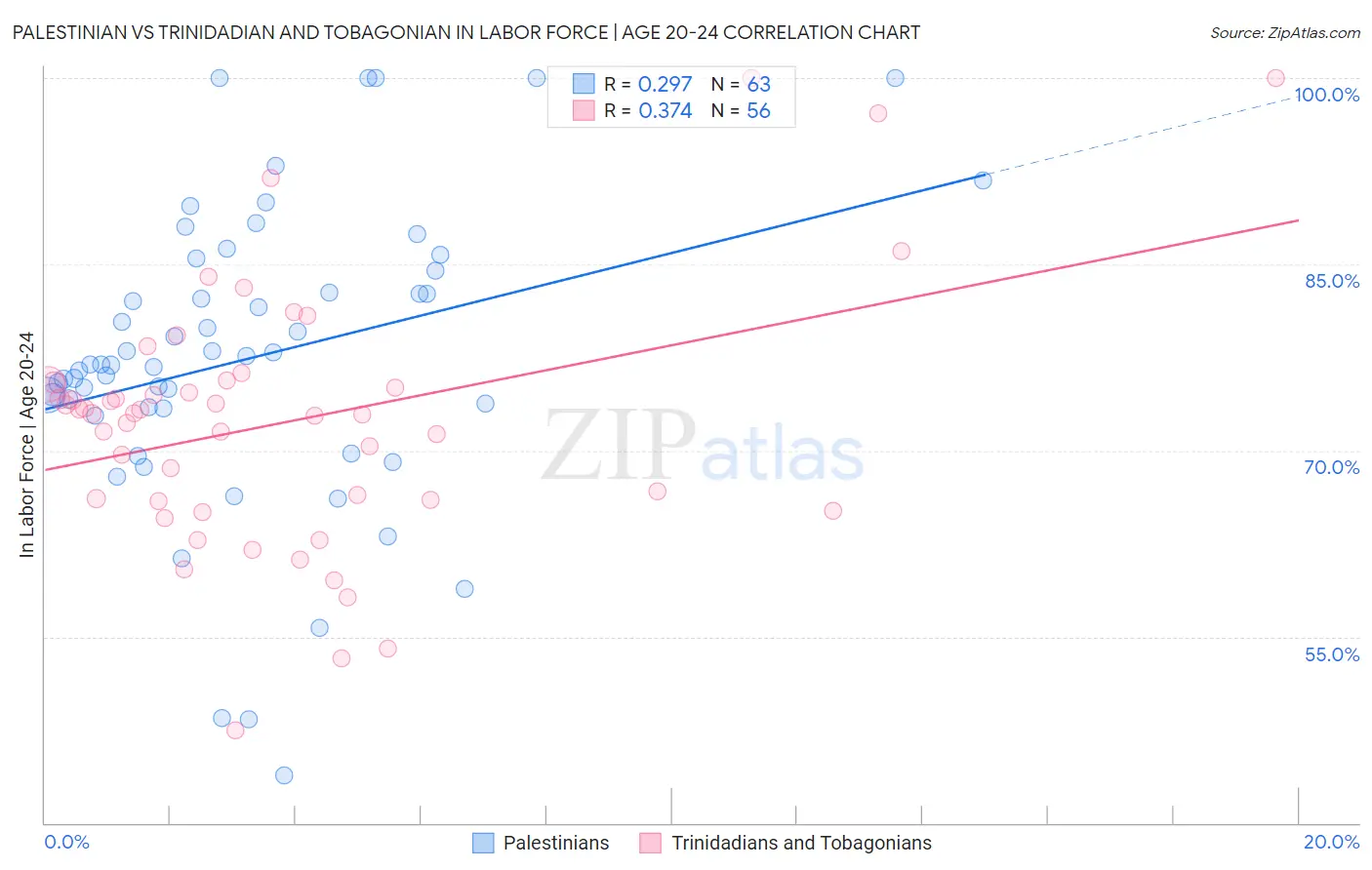 Palestinian vs Trinidadian and Tobagonian In Labor Force | Age 20-24