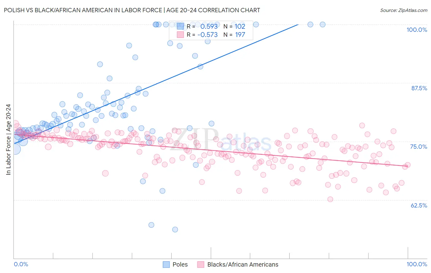 Polish vs Black/African American In Labor Force | Age 20-24