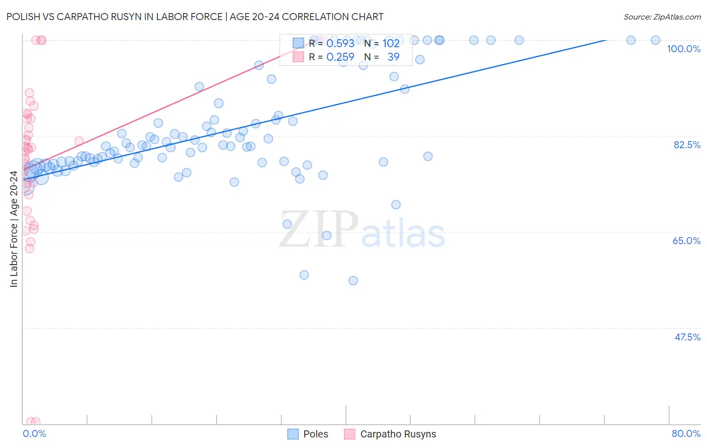 Polish vs Carpatho Rusyn In Labor Force | Age 20-24