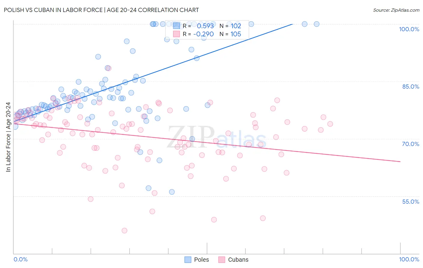 Polish vs Cuban In Labor Force | Age 20-24