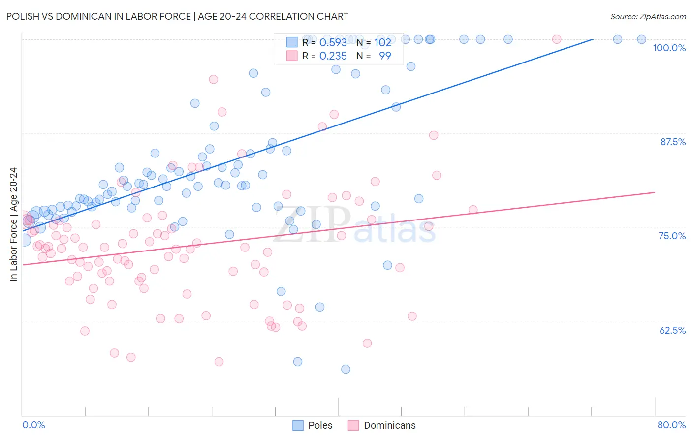 Polish vs Dominican In Labor Force | Age 20-24