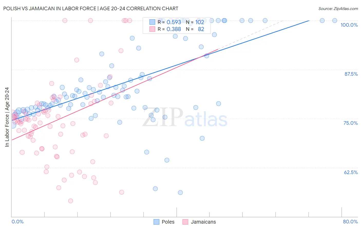 Polish vs Jamaican In Labor Force | Age 20-24