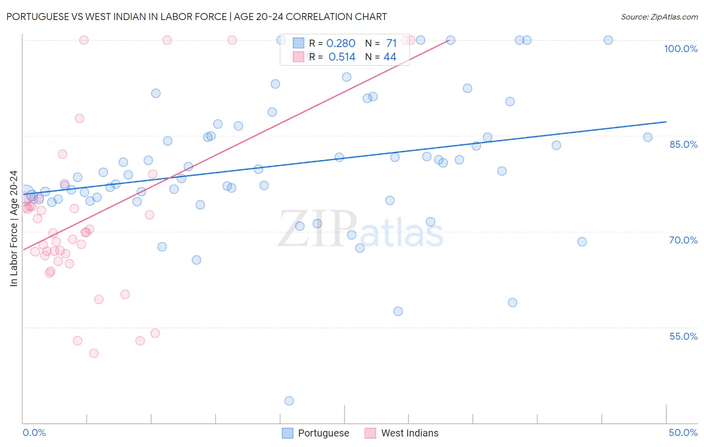 Portuguese vs West Indian In Labor Force | Age 20-24