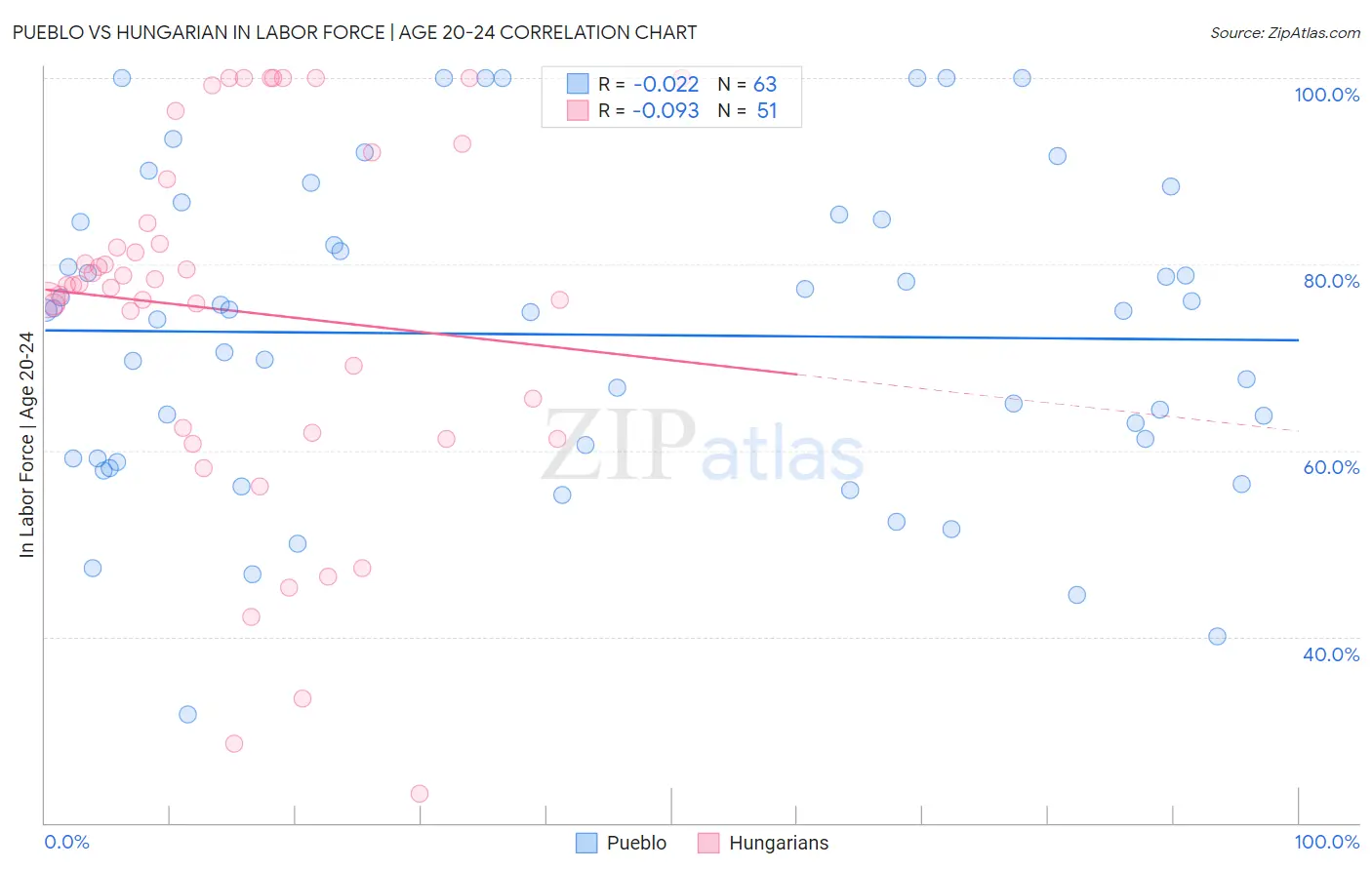 Pueblo vs Hungarian In Labor Force | Age 20-24