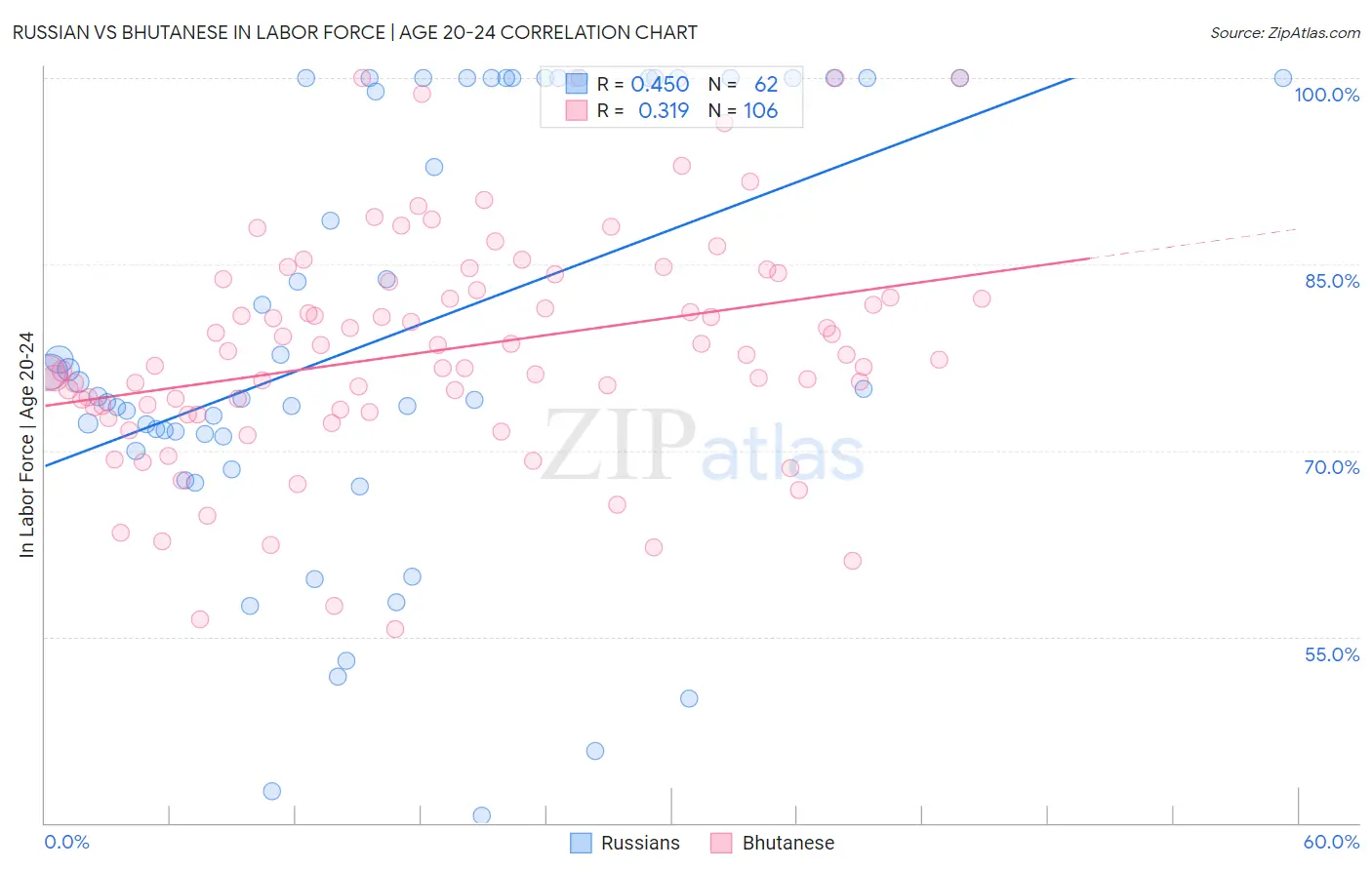 Russian vs Bhutanese In Labor Force | Age 20-24