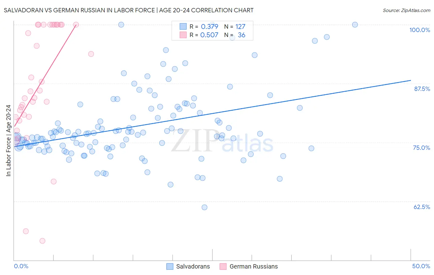 Salvadoran vs German Russian In Labor Force | Age 20-24