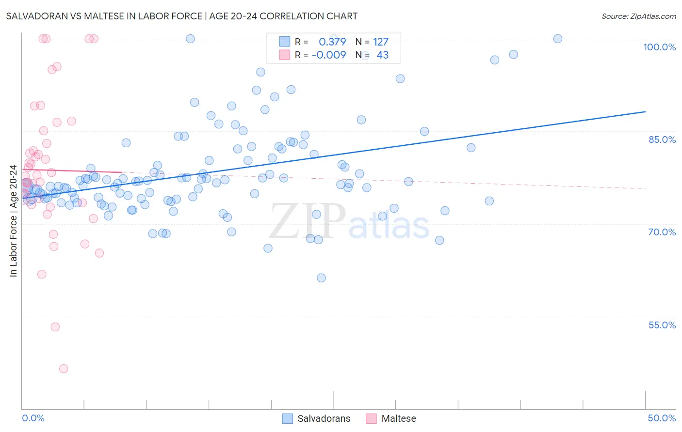 Salvadoran vs Maltese In Labor Force | Age 20-24