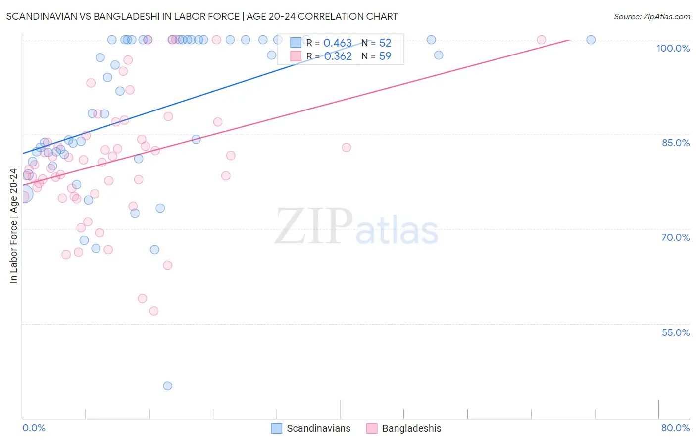 Scandinavian vs Bangladeshi In Labor Force | Age 20-24