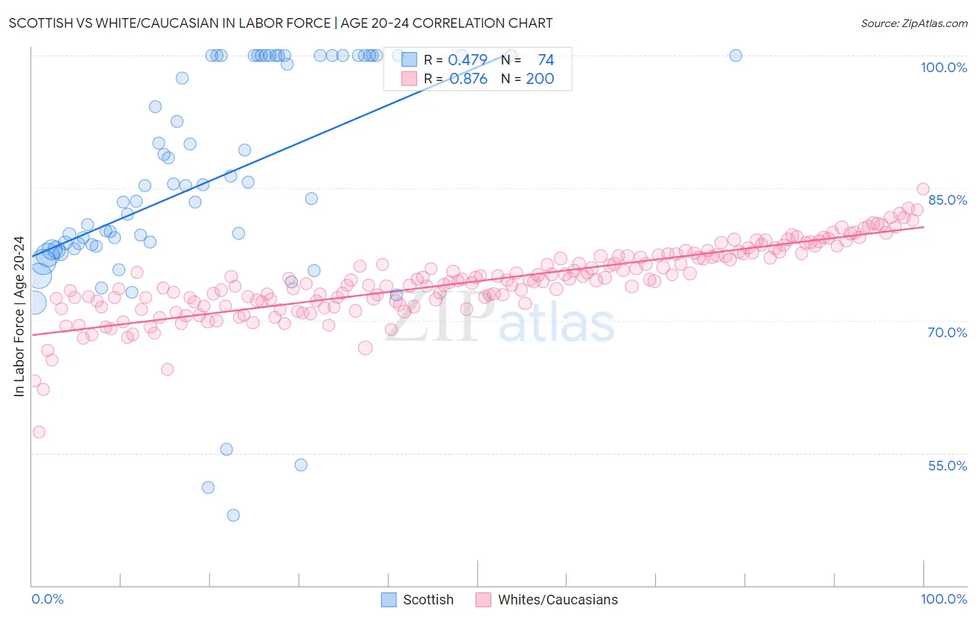 Scottish vs White/Caucasian In Labor Force | Age 20-24