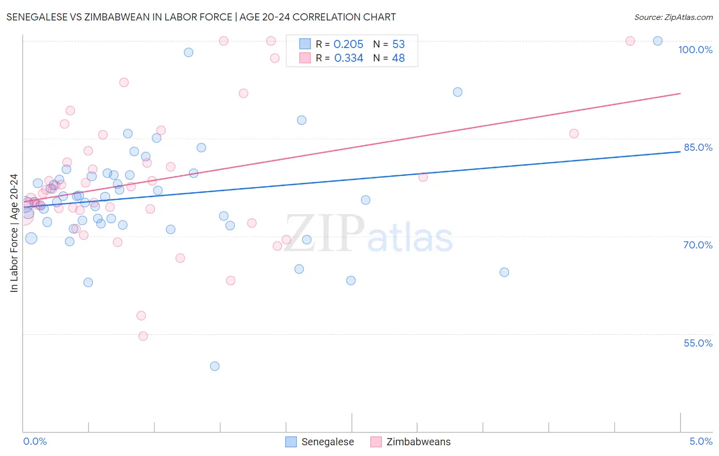 Senegalese vs Zimbabwean In Labor Force | Age 20-24