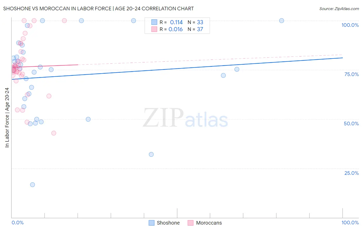 Shoshone vs Moroccan In Labor Force | Age 20-24