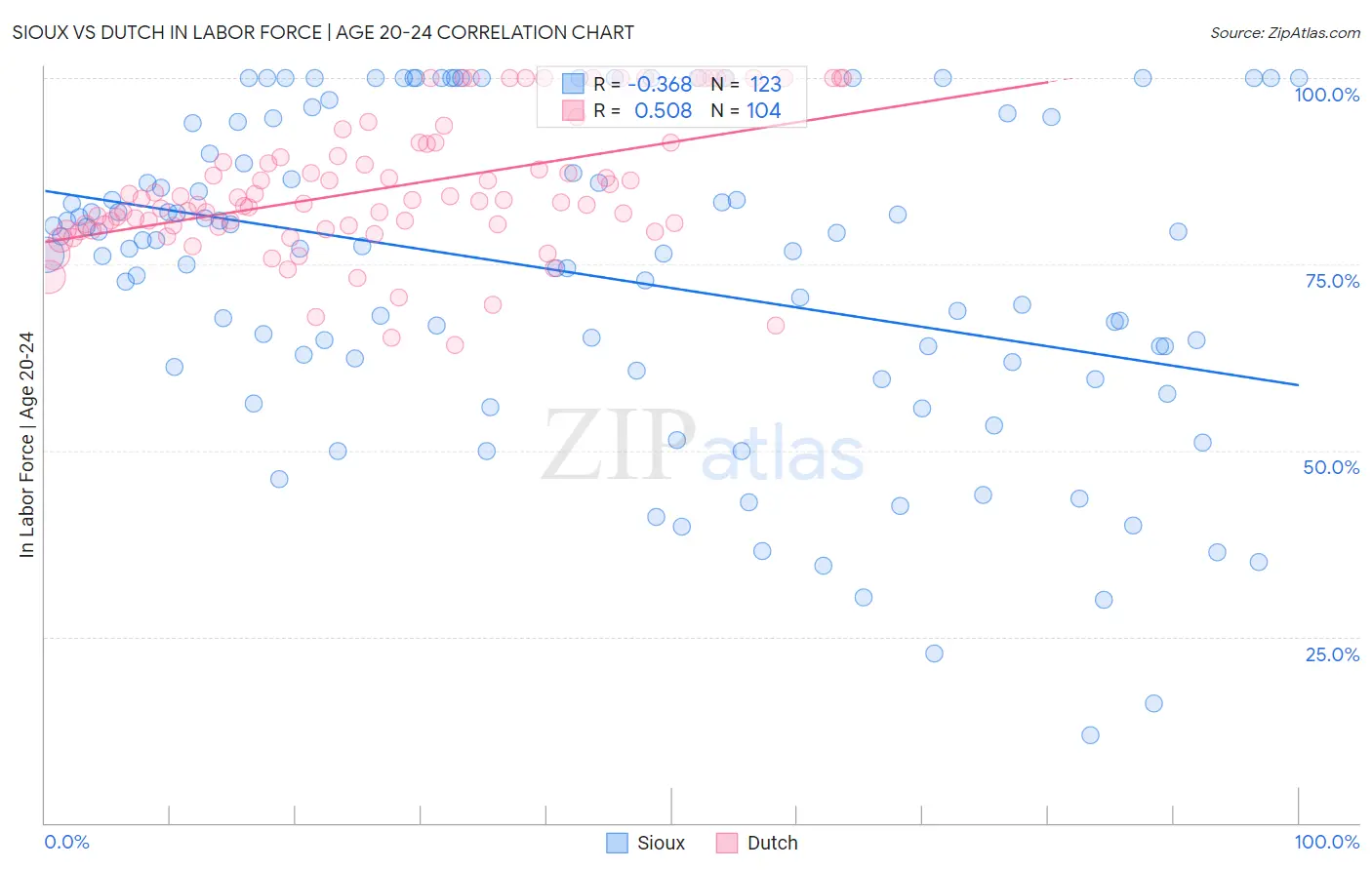Sioux vs Dutch In Labor Force | Age 20-24