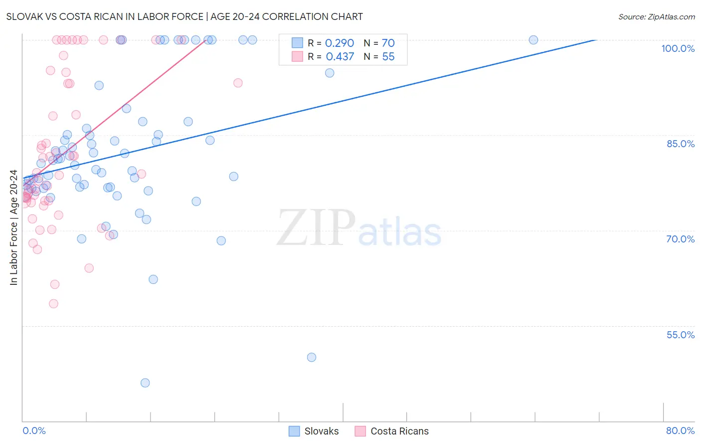 Slovak vs Costa Rican In Labor Force | Age 20-24