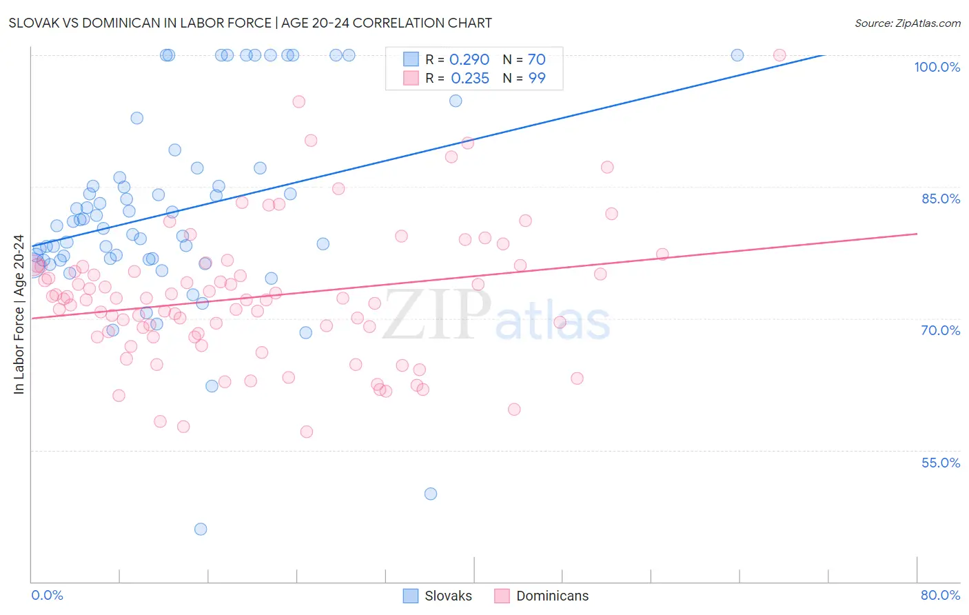 Slovak vs Dominican In Labor Force | Age 20-24