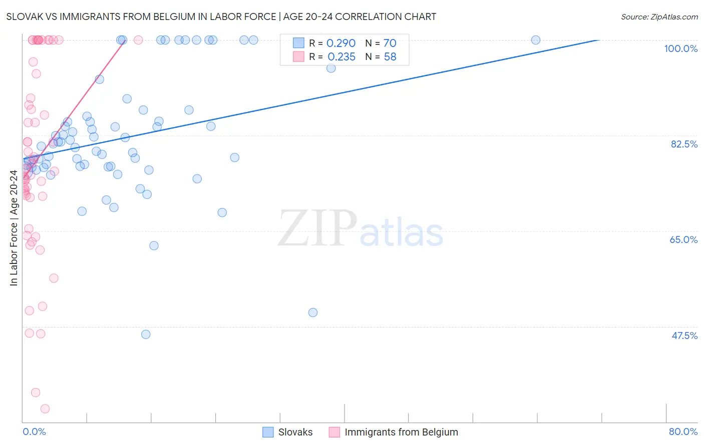 Slovak vs Immigrants from Belgium In Labor Force | Age 20-24