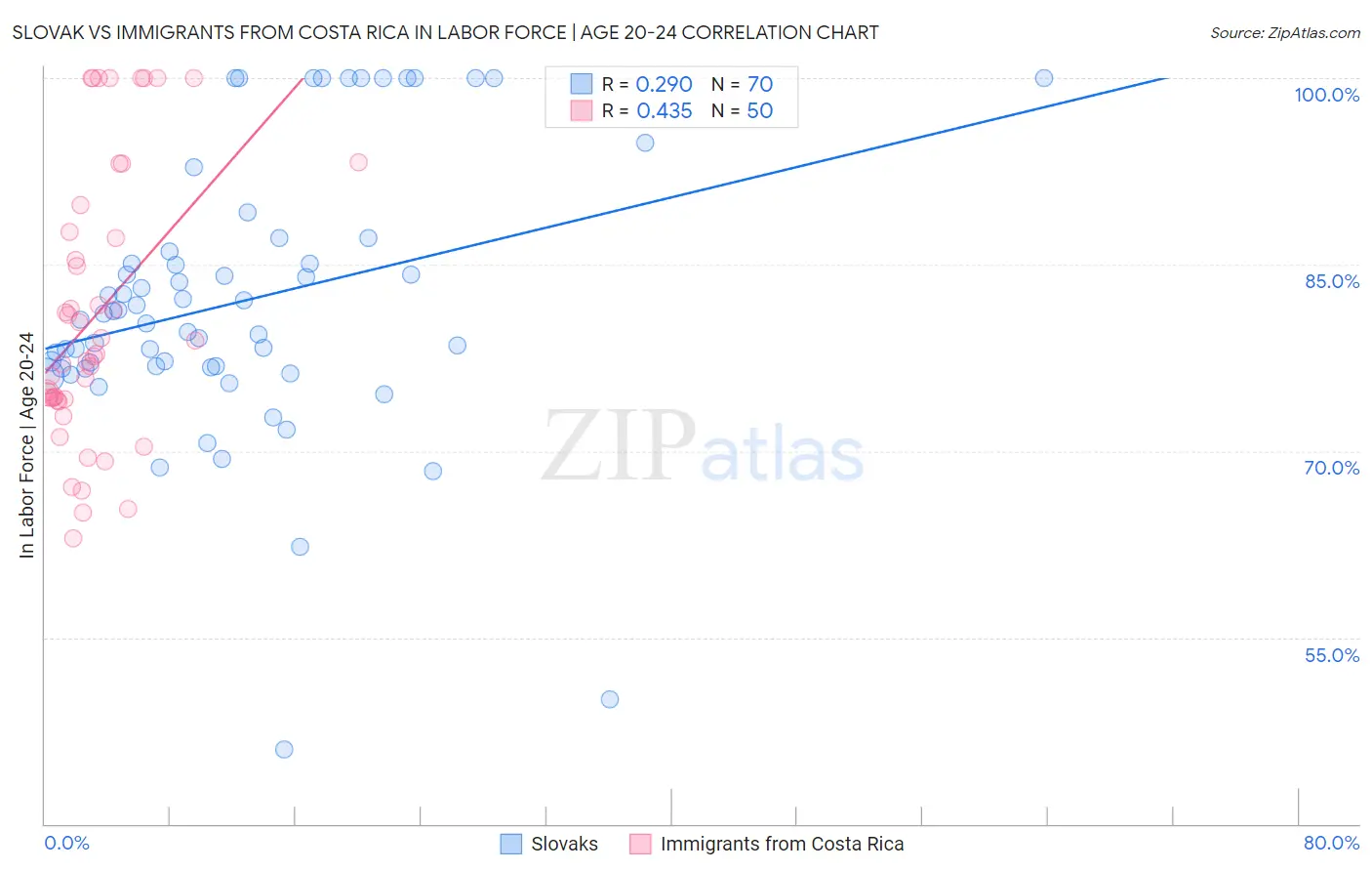 Slovak vs Immigrants from Costa Rica In Labor Force | Age 20-24