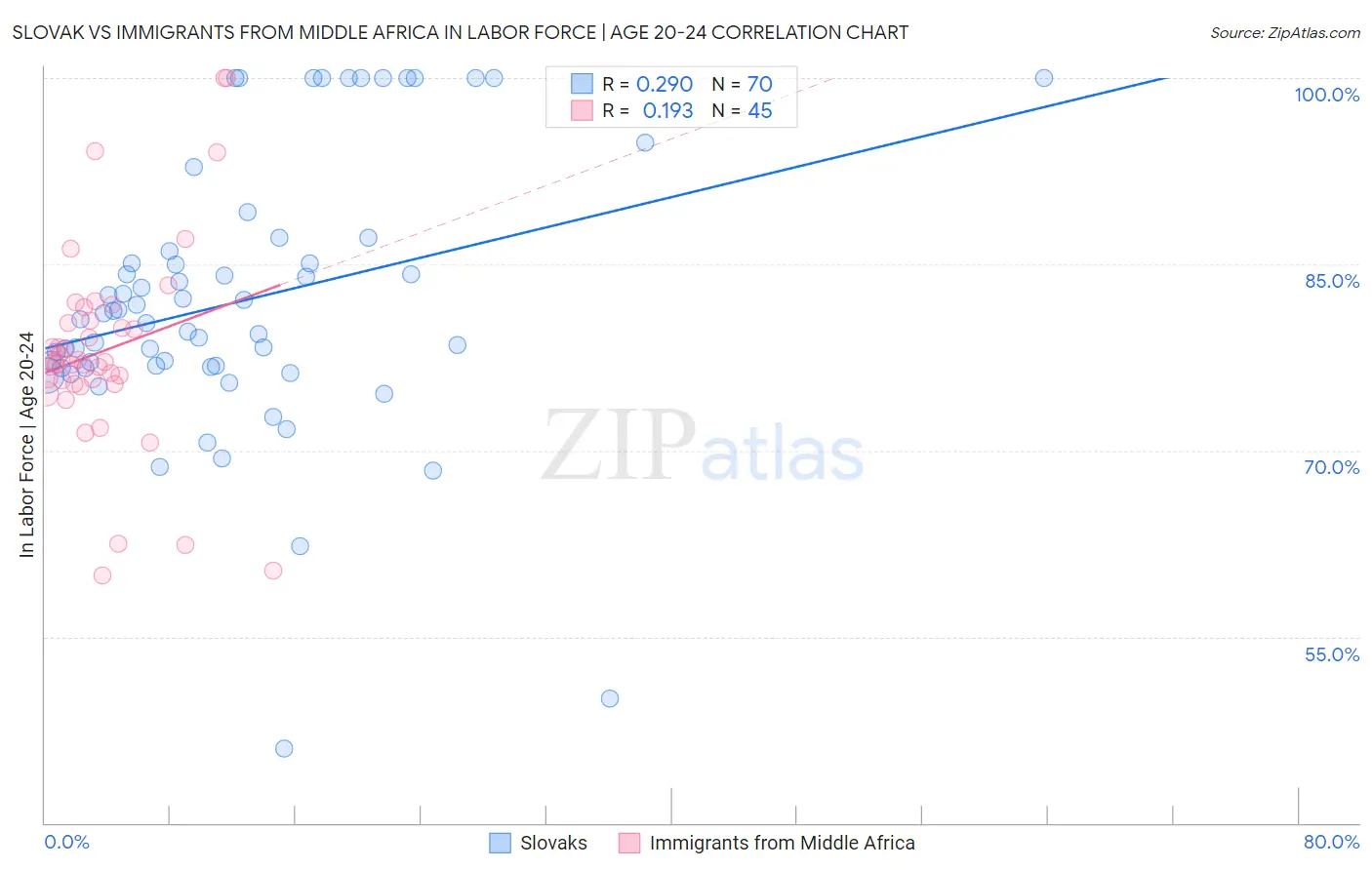 Slovak vs Immigrants from Middle Africa In Labor Force | Age 20-24