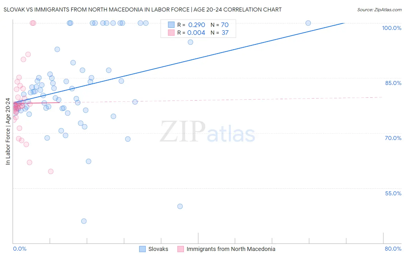 Slovak vs Immigrants from North Macedonia In Labor Force | Age 20-24