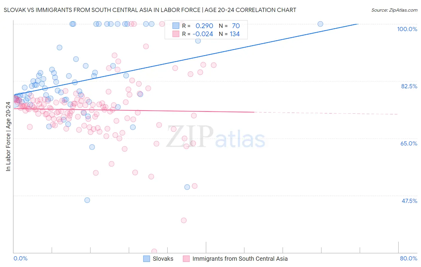 Slovak vs Immigrants from South Central Asia In Labor Force | Age 20-24
