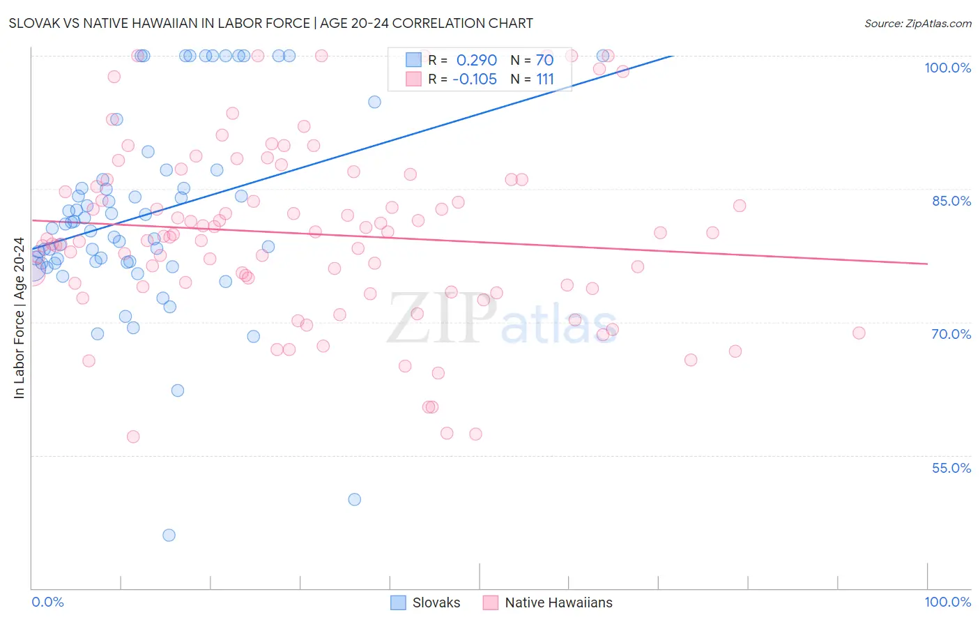 Slovak vs Native Hawaiian In Labor Force | Age 20-24