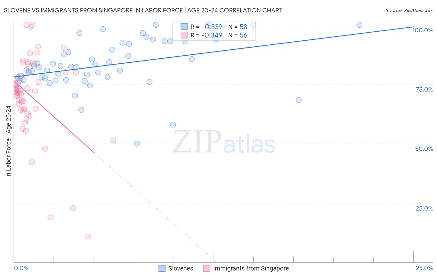 Slovene vs Immigrants from Singapore In Labor Force | Age 20-24