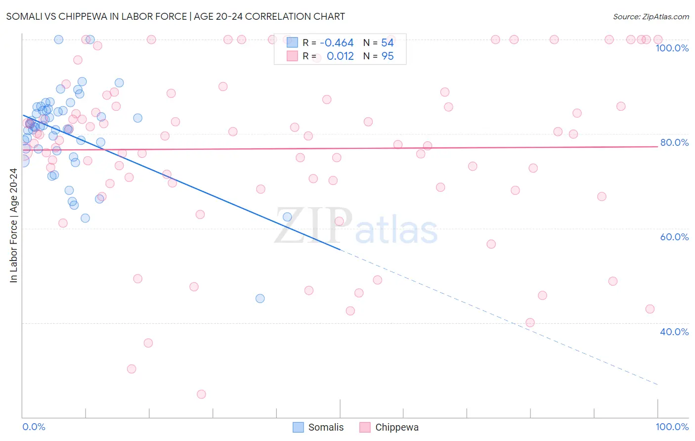 Somali vs Chippewa In Labor Force | Age 20-24