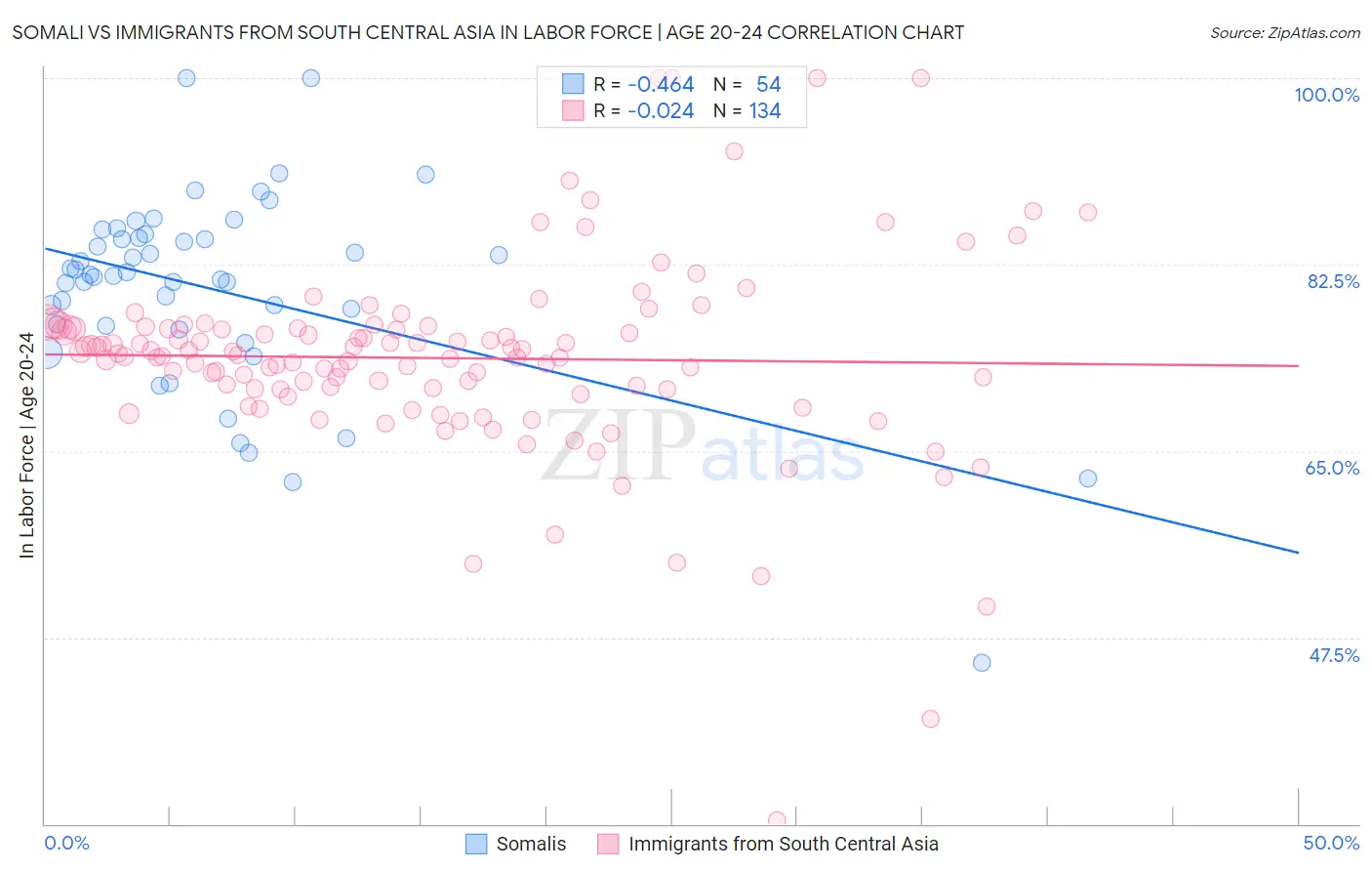 Somali vs Immigrants from South Central Asia In Labor Force | Age 20-24