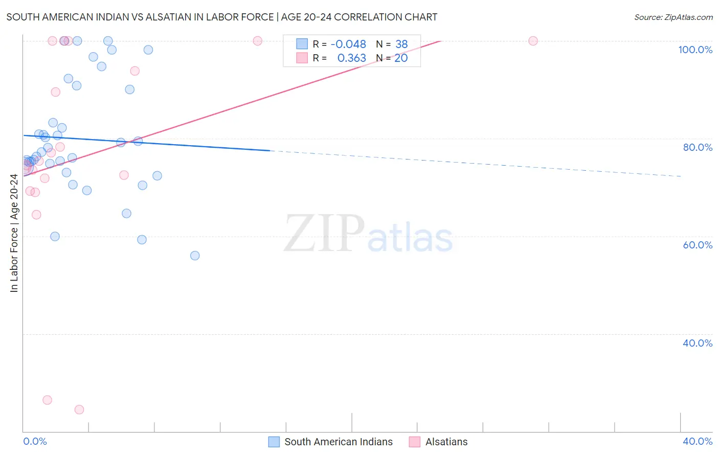 South American Indian vs Alsatian In Labor Force | Age 20-24