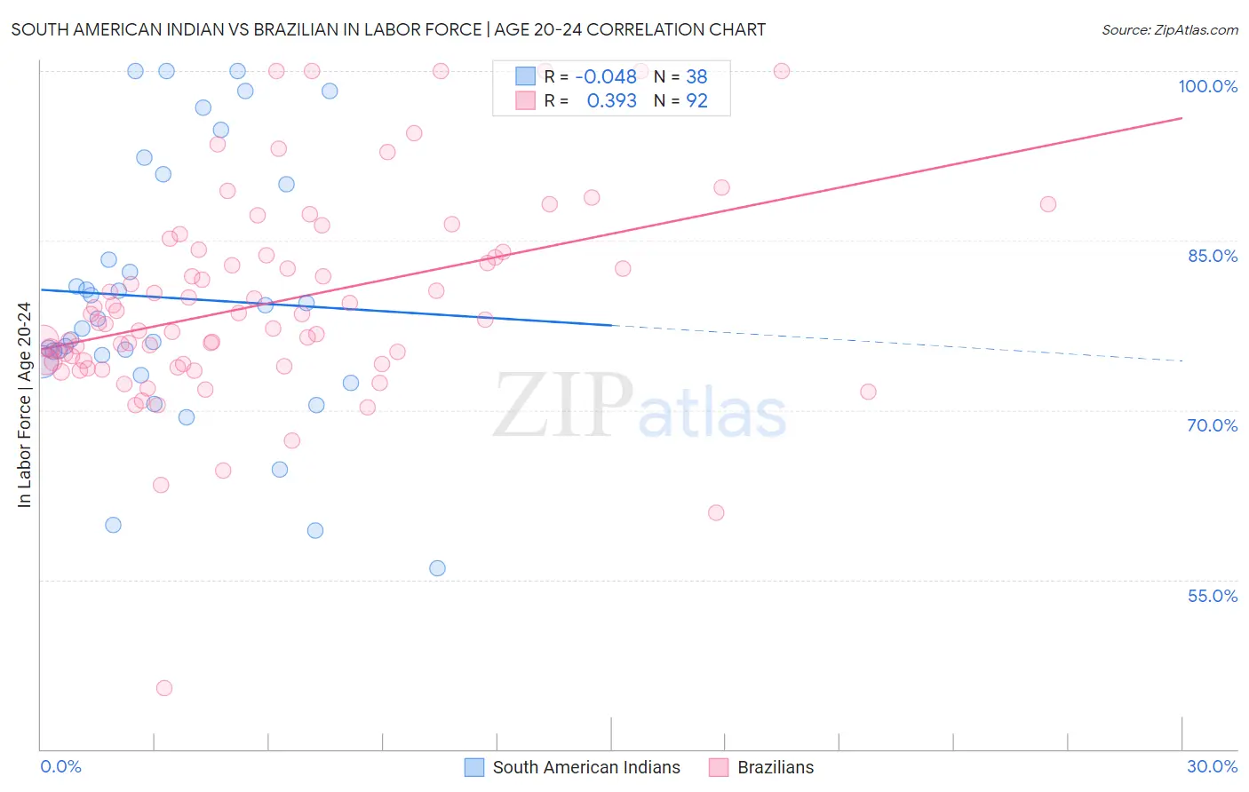 South American Indian vs Brazilian In Labor Force | Age 20-24