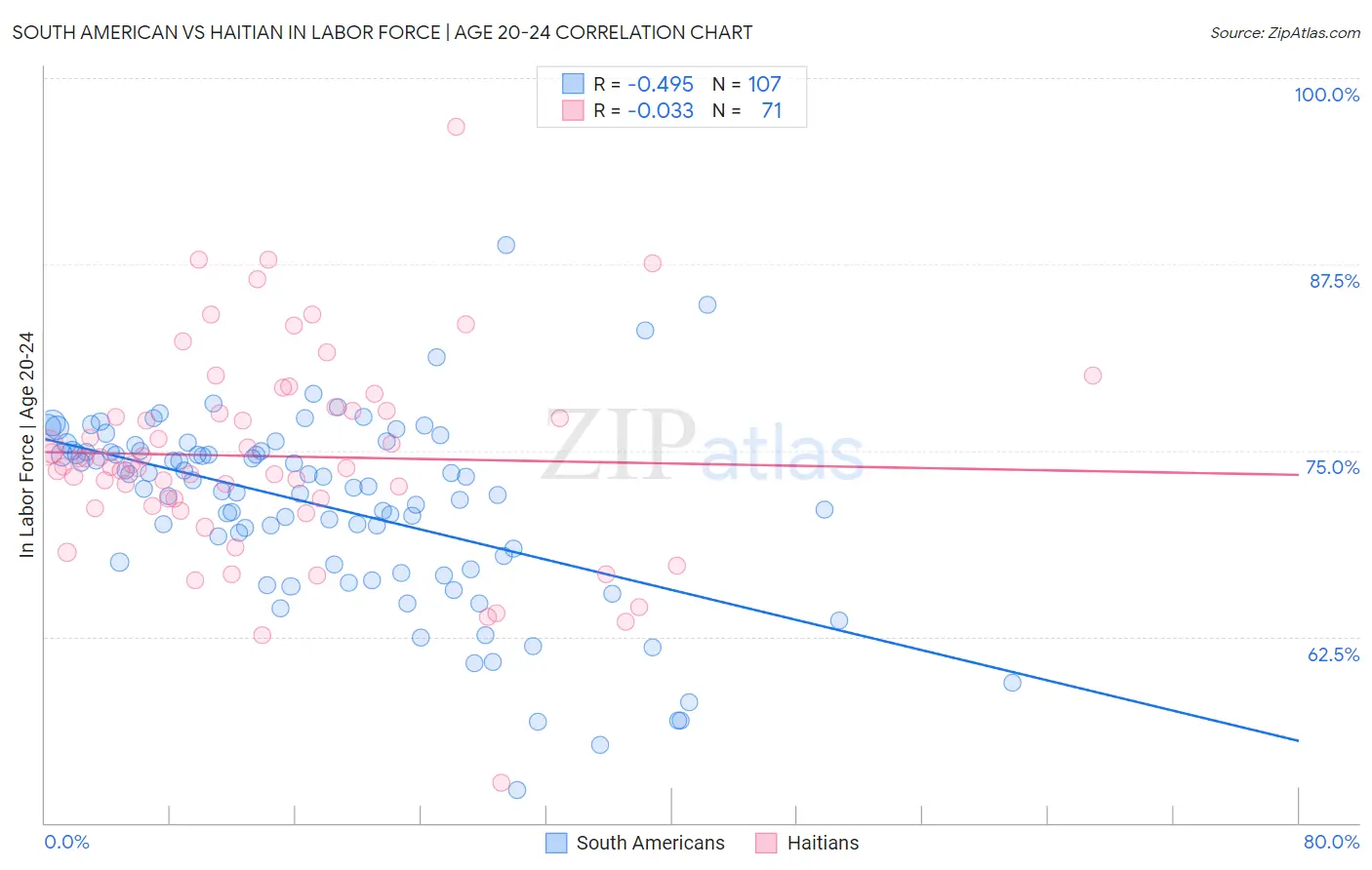 South American vs Haitian In Labor Force | Age 20-24