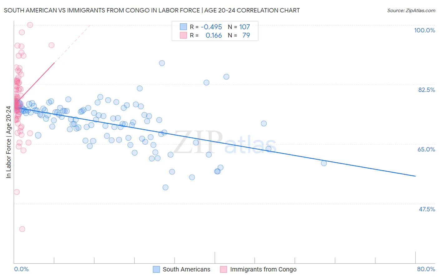South American vs Immigrants from Congo In Labor Force | Age 20-24