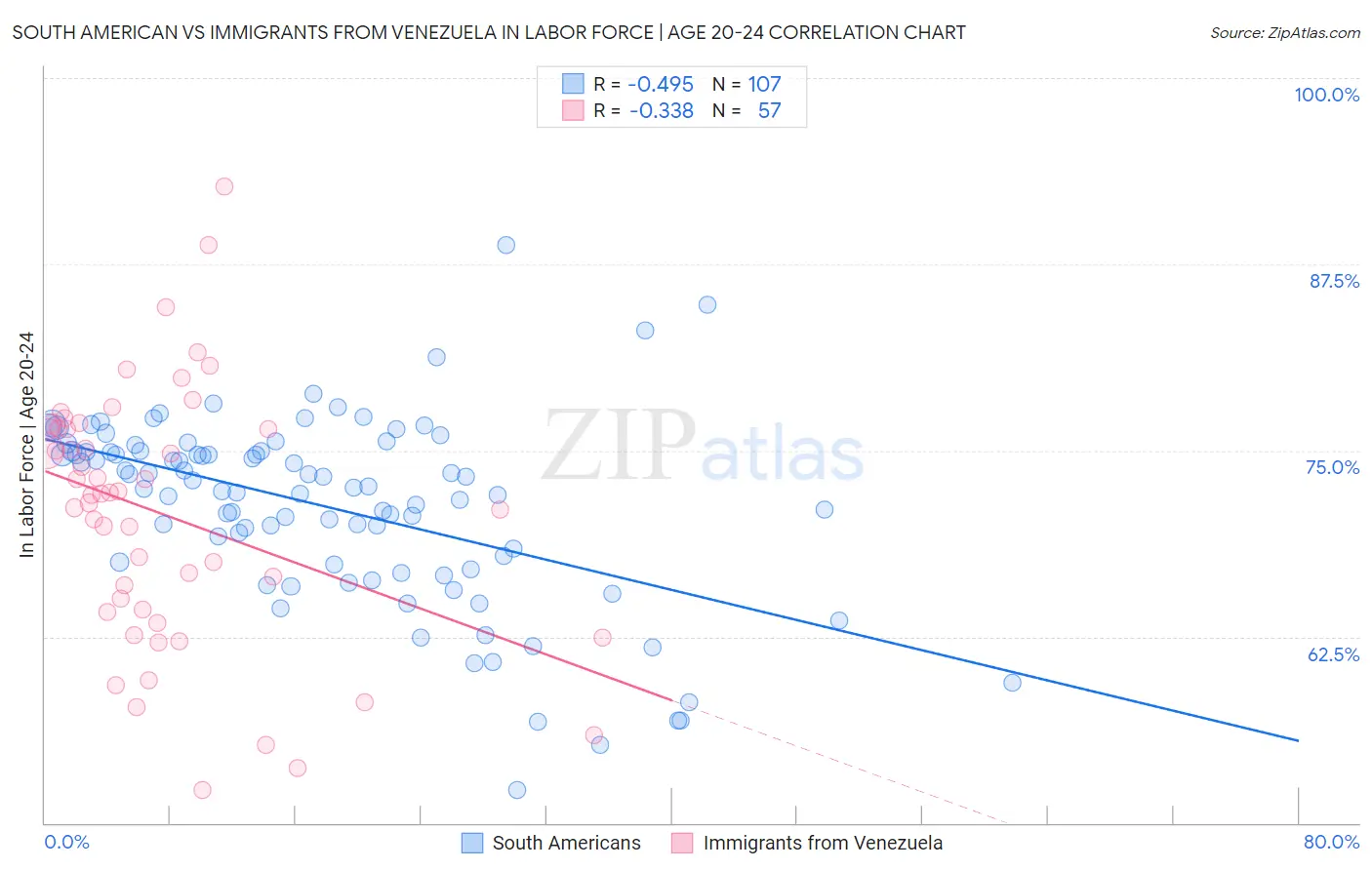 South American vs Immigrants from Venezuela In Labor Force | Age 20-24