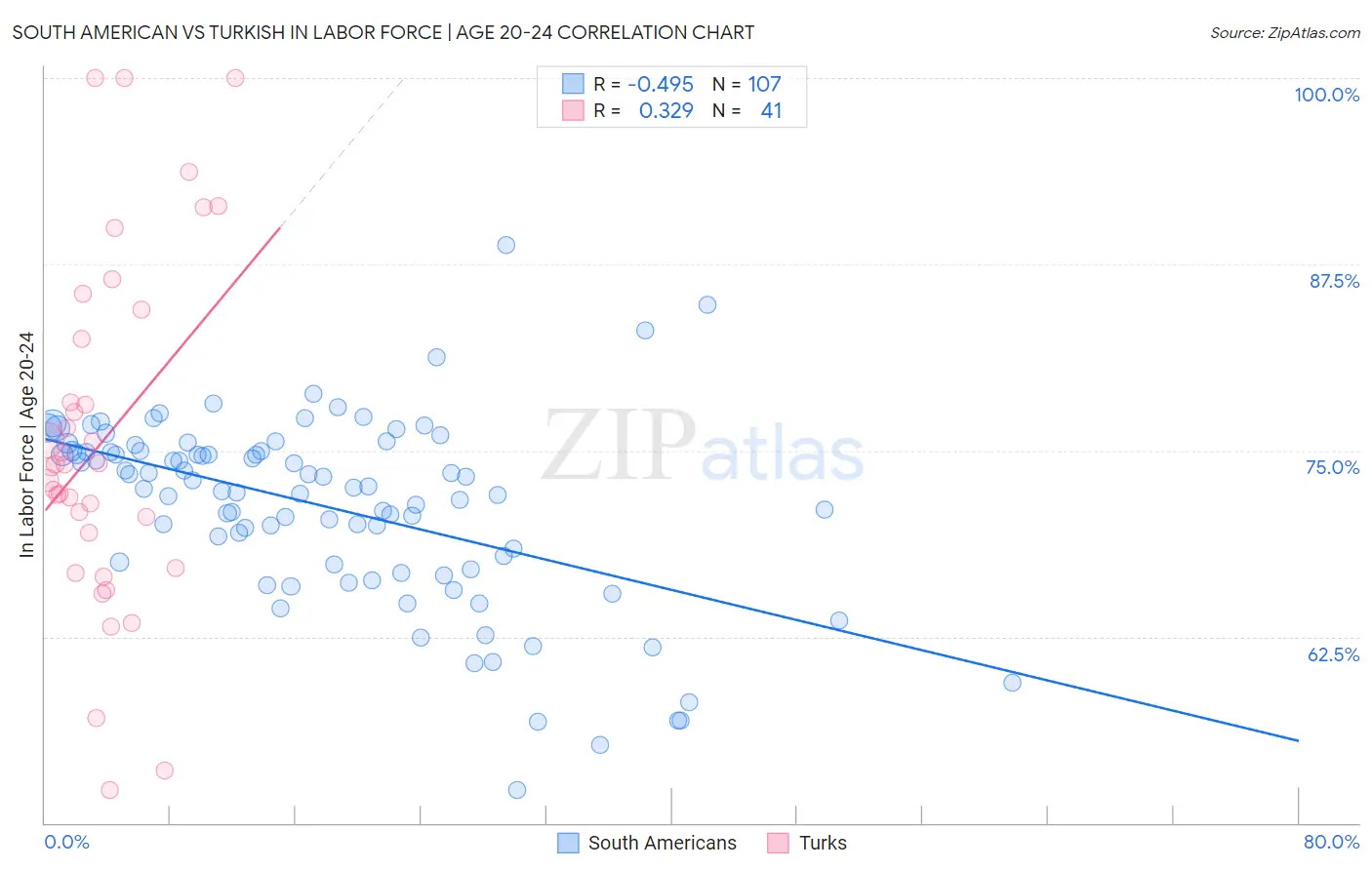 South American vs Turkish In Labor Force | Age 20-24