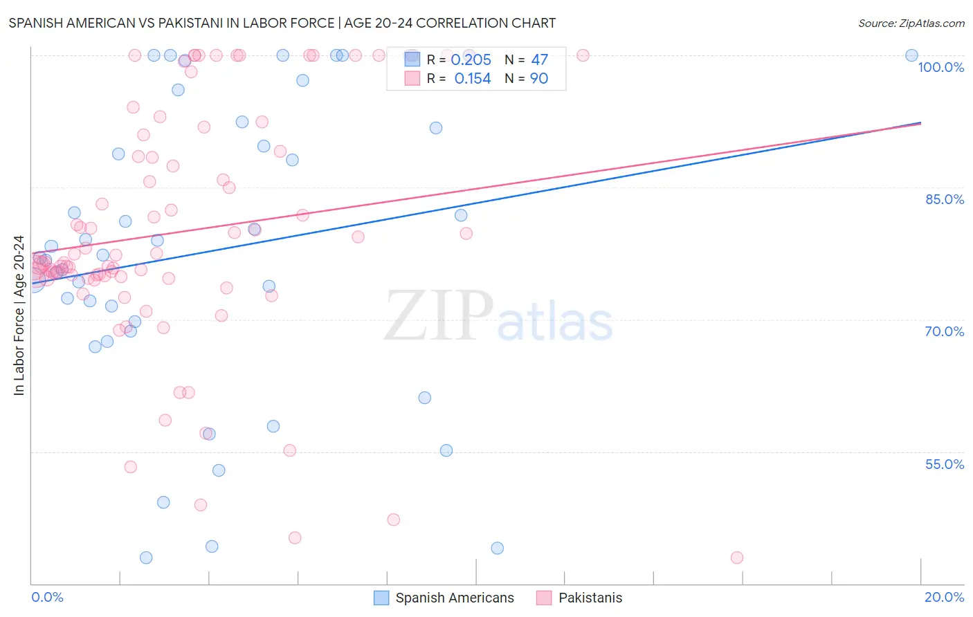 Spanish American vs Pakistani In Labor Force | Age 20-24