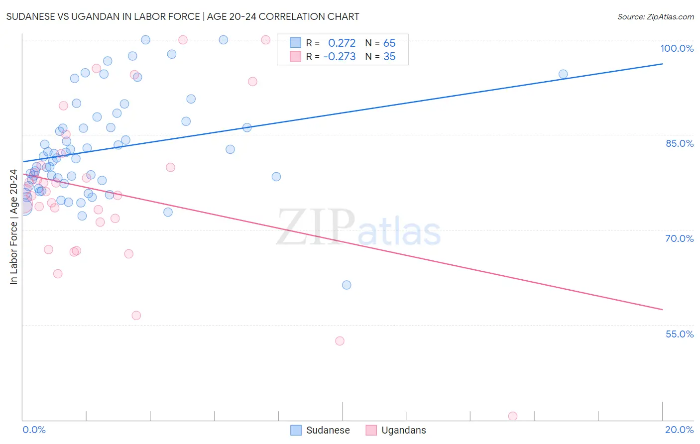 Sudanese vs Ugandan In Labor Force | Age 20-24