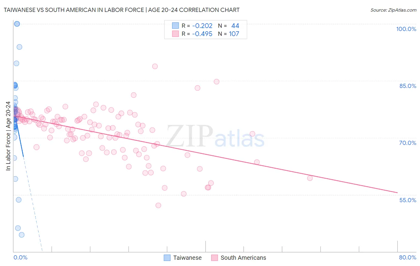 Taiwanese vs South American In Labor Force | Age 20-24