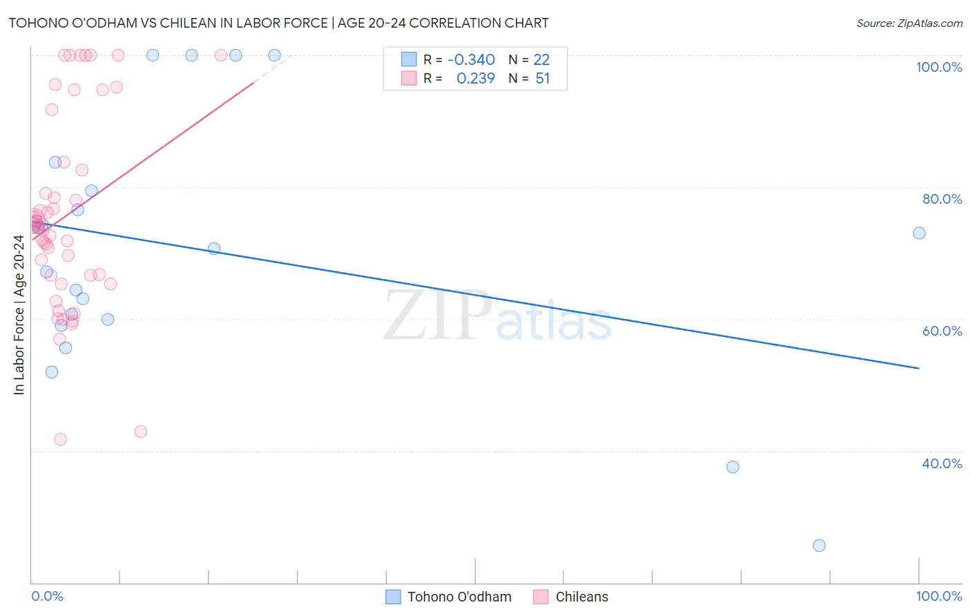 Tohono O'odham vs Chilean In Labor Force | Age 20-24