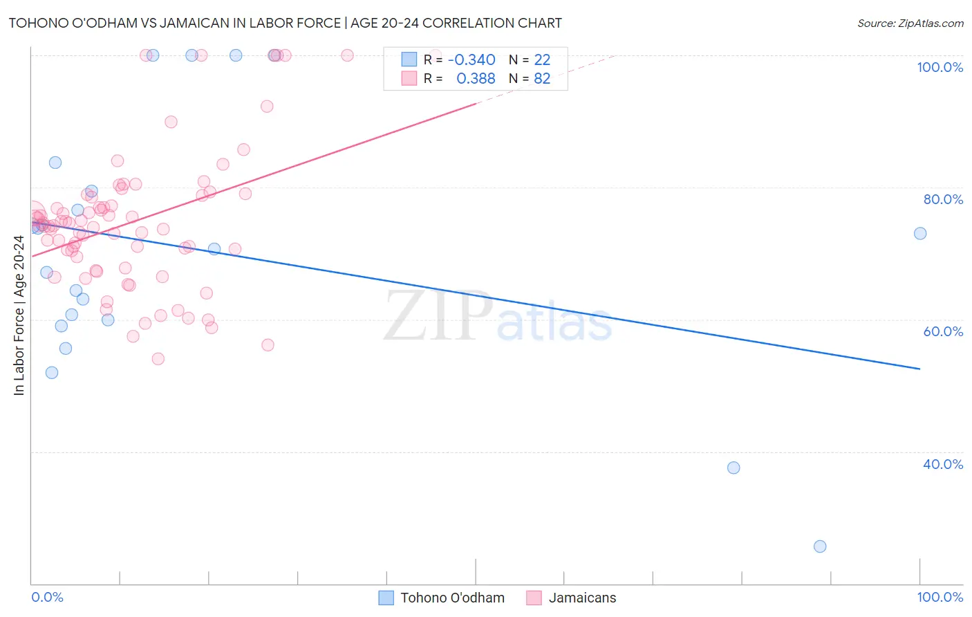 Tohono O'odham vs Jamaican In Labor Force | Age 20-24