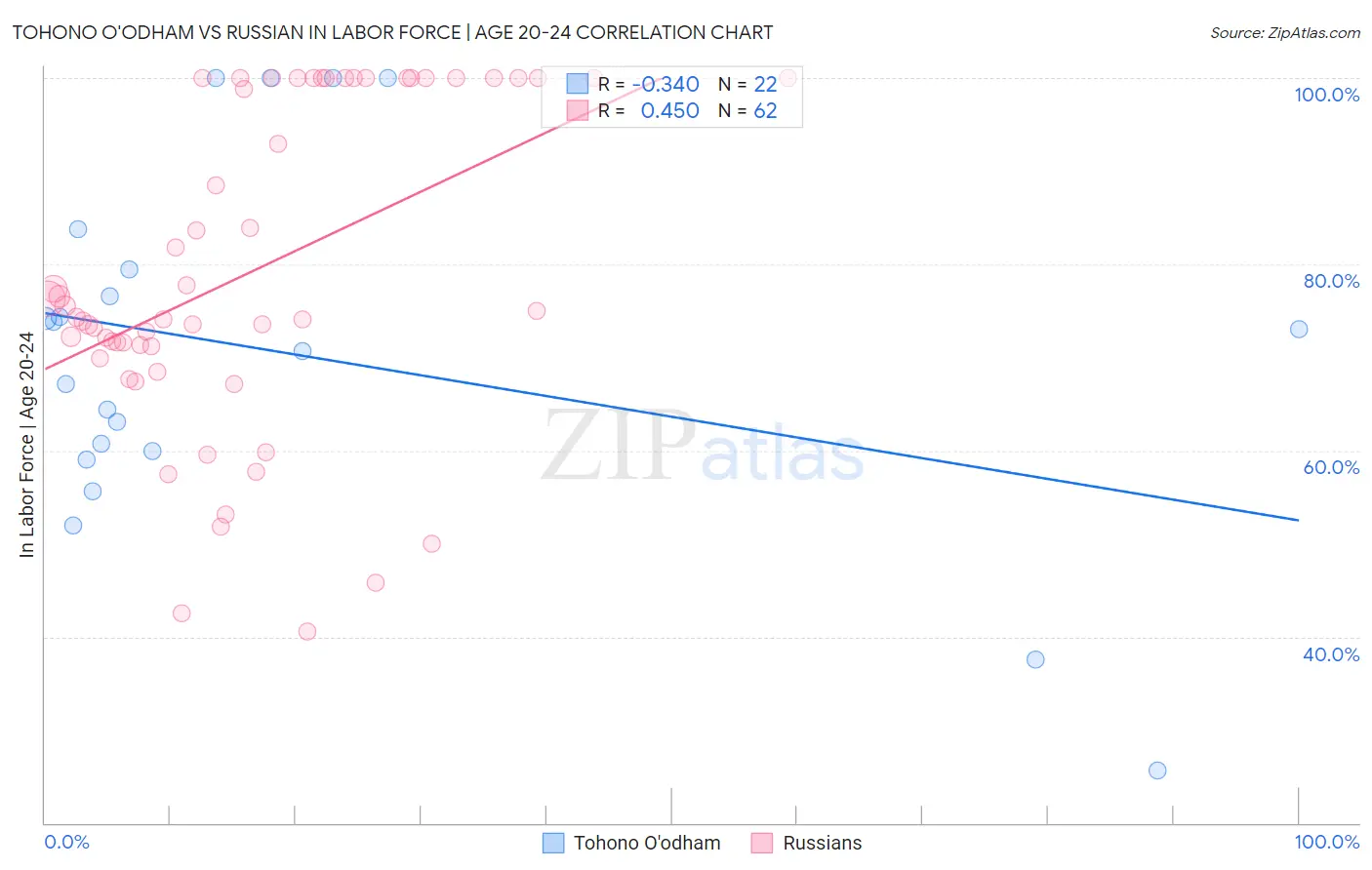 Tohono O'odham vs Russian In Labor Force | Age 20-24