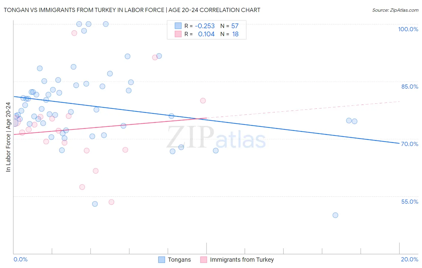 Tongan vs Immigrants from Turkey In Labor Force | Age 20-24