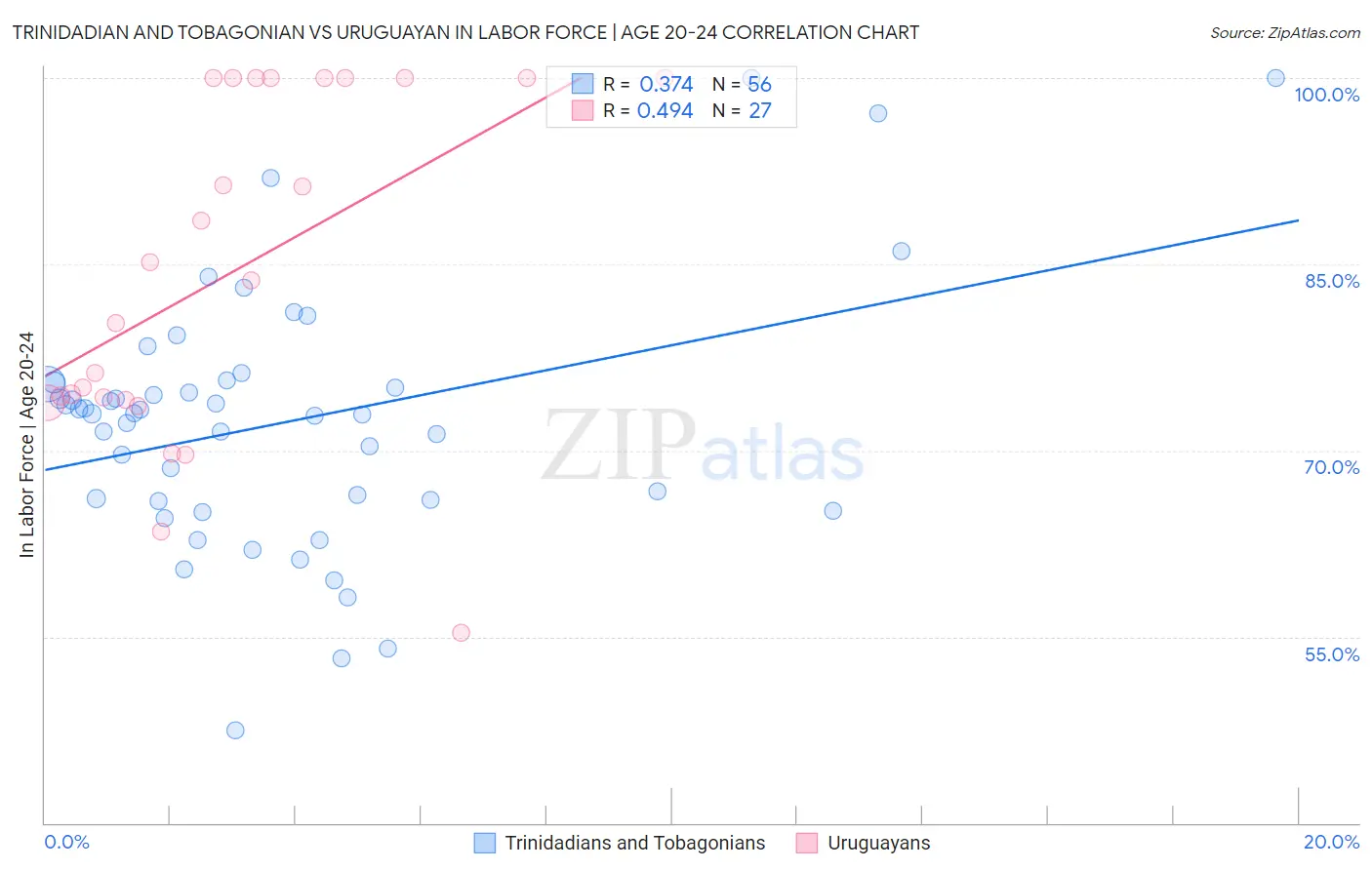 Trinidadian and Tobagonian vs Uruguayan In Labor Force | Age 20-24