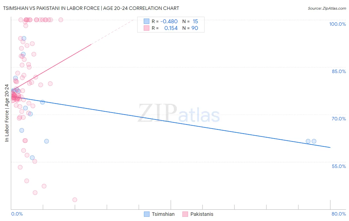 Tsimshian vs Pakistani In Labor Force | Age 20-24