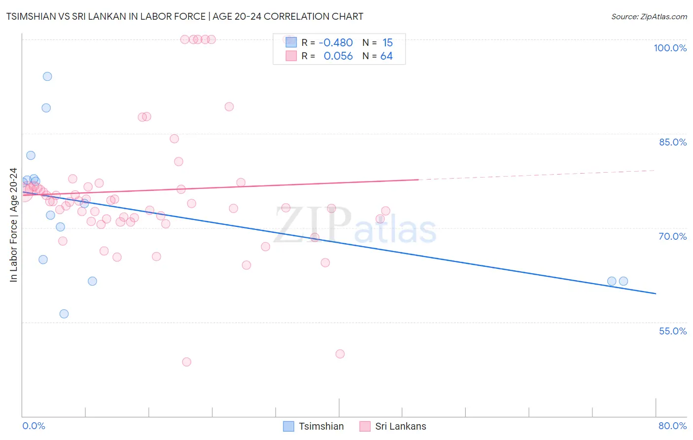 Tsimshian vs Sri Lankan In Labor Force | Age 20-24