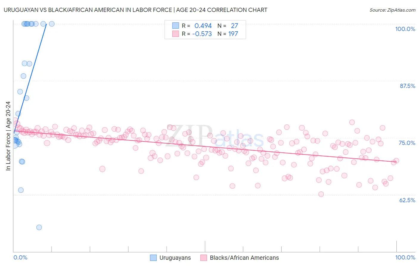 Uruguayan vs Black/African American In Labor Force | Age 20-24