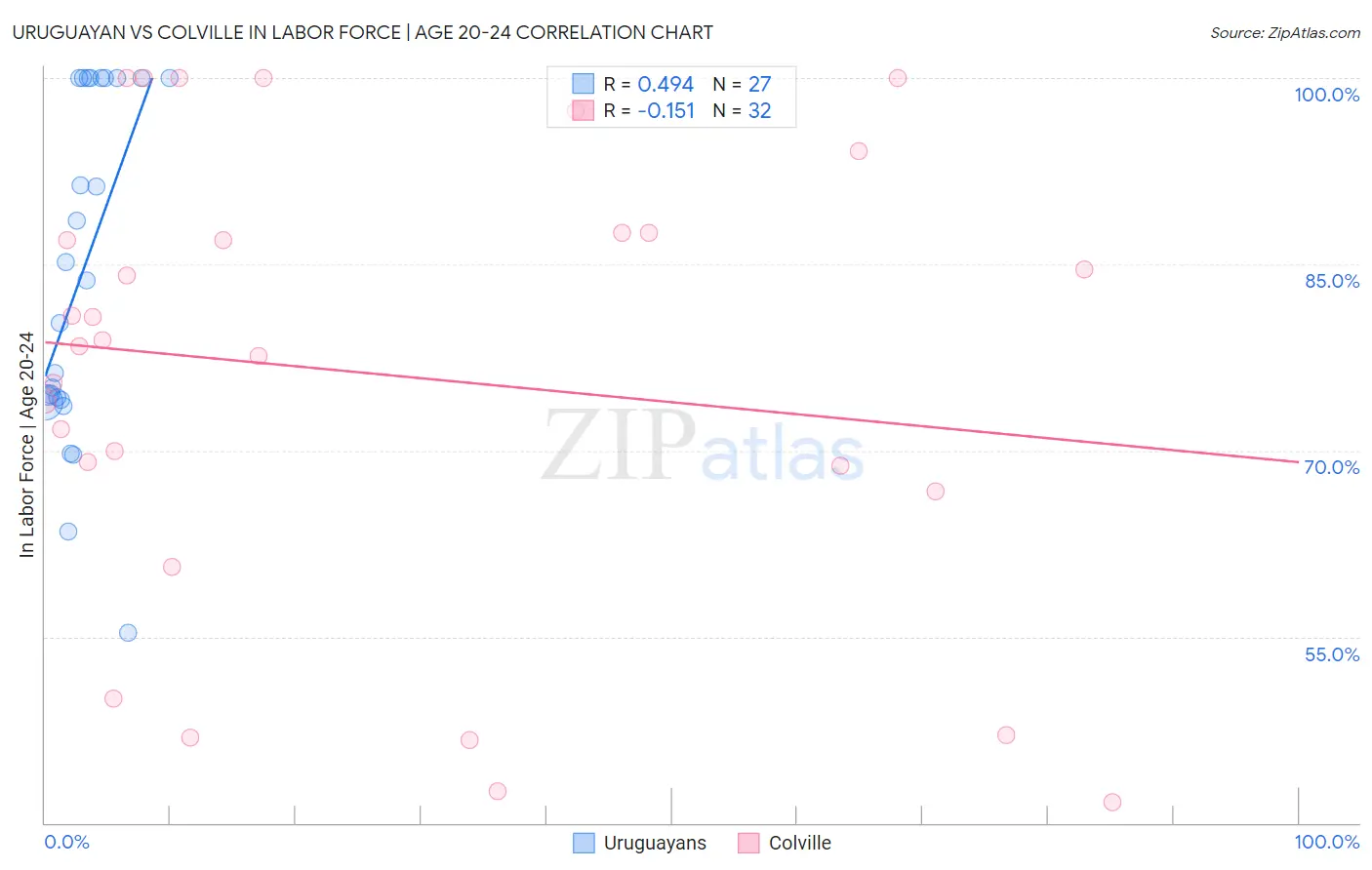 Uruguayan vs Colville In Labor Force | Age 20-24