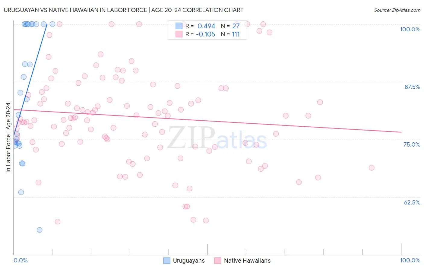 Uruguayan vs Native Hawaiian In Labor Force | Age 20-24