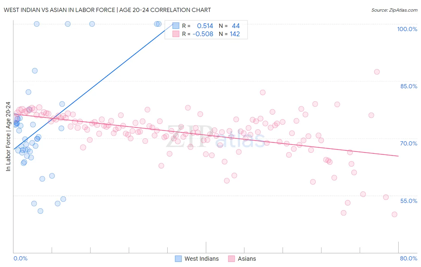 West Indian vs Asian In Labor Force | Age 20-24